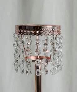 HIER_4400 Chargers & Centerpieces 12" Blush/Rose Gold Crystal Beaded Chandelier Votive Pillar Candle Holder, Metal Tealight Candle Stand 21 HIER_4400 Chargers & Centerpieces 12