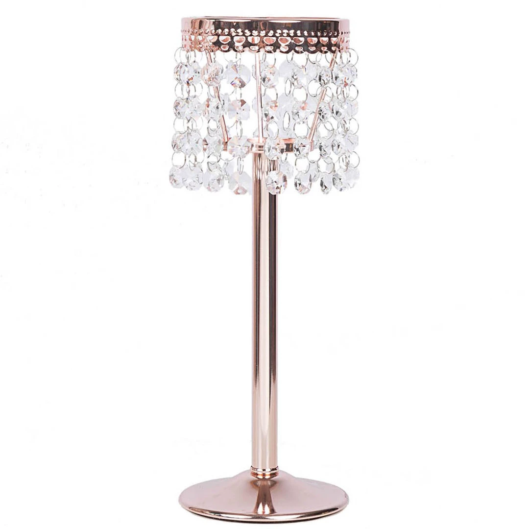 HIER_4400 Chargers & Centerpieces 12" Blush/Rose Gold Crystal Beaded Chandelier Votive Pillar Candle Holder, Metal Tealight Candle Stand 12 HIER_4400 Chargers & Centerpieces 12" Blush/Rose Gold Crystal Beaded Chandelier Votive Pillar Candle Holder, Metal Tealight Candle Stand