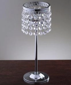 HIER_4310 12" Silver Crystal Beaded Chandelier Votive Pillar Candle Holder, Metal Tealight Candle Stand Chargers & Centerpieces