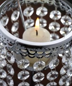 HIER_4310 12" Silver Crystal Beaded Chandelier Votive Pillar Candle Holder, Metal Tealight Candle Stand Chargers & Centerpieces 16 HIER_4310 12