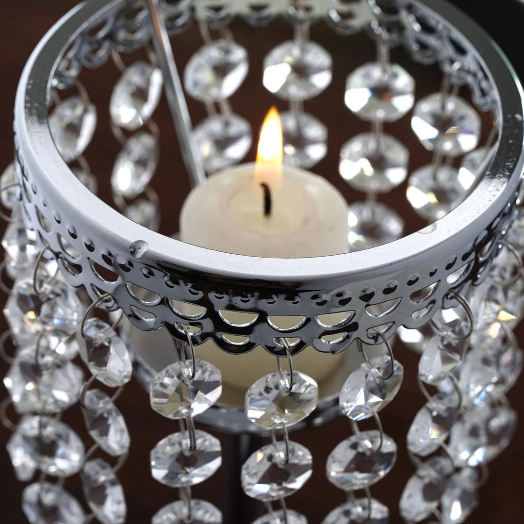HIER_4310 12" Silver Crystal Beaded Chandelier Votive Pillar Candle Holder, Metal Tealight Candle Stand Chargers & Centerpieces 8 HIER_4310 12" Silver Crystal Beaded Chandelier Votive Pillar Candle Holder, Metal Tealight Candle Stand Chargers & Centerpieces