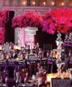 HIER_4310 12" Silver Crystal Beaded Chandelier Votive Pillar Candle Holder, Metal Tealight Candle Stand Chargers & Centerpieces 15 HIER_4310 12