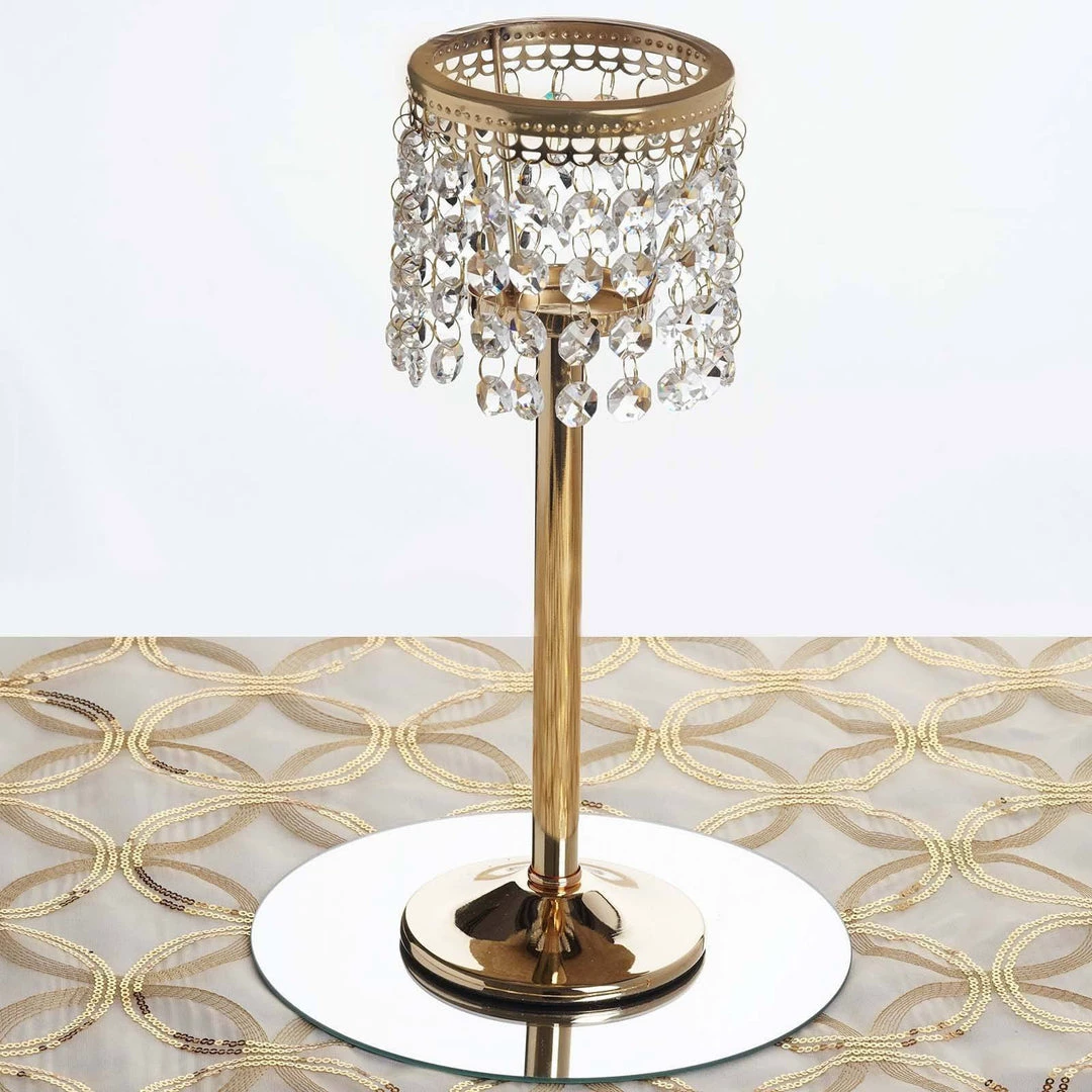 HIER_4400 12" Gold Crystal Beaded Chandelier Votive Pillar Candle Holder, Metal Tealight Candle Stand 7 HIER_4400 12" Gold Crystal Beaded Chandelier Votive Pillar Candle Holder, Metal Tealight Candle Stand