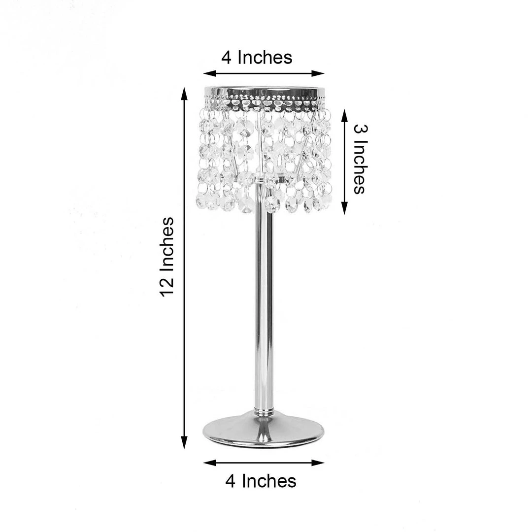 HIER_4310 12" Silver Crystal Beaded Chandelier Votive Pillar Candle Holder, Metal Tealight Candle Stand Chargers & Centerpieces 3 HIER_4310 12" Silver Crystal Beaded Chandelier Votive Pillar Candle Holder, Metal Tealight Candle Stand Chargers & Centerpieces