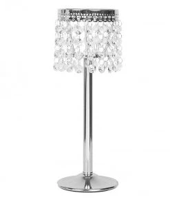 HIER_4310 12" Silver Crystal Beaded Chandelier Votive Pillar Candle Holder, Metal Tealight Candle Stand Chargers & Centerpieces 17 HIER_4310 12