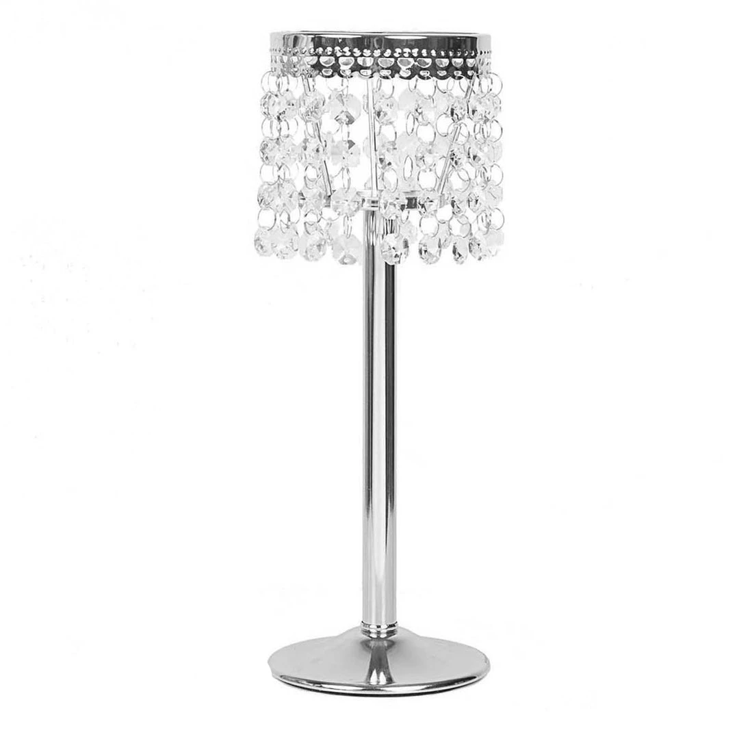 HIER_4310 12" Silver Crystal Beaded Chandelier Votive Pillar Candle Holder, Metal Tealight Candle Stand Chargers & Centerpieces 9 HIER_4310 12" Silver Crystal Beaded Chandelier Votive Pillar Candle Holder, Metal Tealight Candle Stand Chargers & Centerpieces