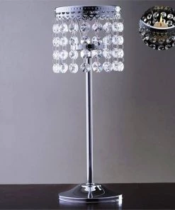 HIER_4310 12" Silver Crystal Beaded Chandelier Votive Pillar Candle Holder, Metal Tealight Candle Stand Chargers & Centerpieces