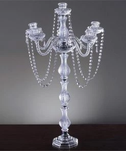 HIER_3820 35" Tall Silver 4 Arm Crystal Chandelier Taper Candlestick Candelabra, Metal Candle Holder Chargers & Centerpieces