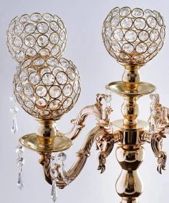 HIER_3820 Chargers & Centerpieces 25" Tall 5 Arm Gold Crystal Beaded Globe Metal Candelabra Candle Holder 14 HIER_3820 Chargers & Centerpieces 25