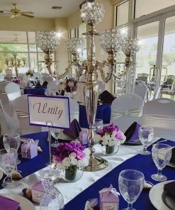 HIER_3820 Chargers & Centerpieces 25" Tall 5 Arm Gold Crystal Beaded Globe Metal Candelabra Candle Holder 15 HIER_3820 Chargers & Centerpieces 25