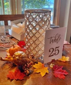 HIER_4310 Chargers & Centerpieces 2 Pack | 9” Gold Metal Crystal Beaded Pillar Votive Candle Holder Set, Multipurpose Crystal Flower Stem Vase