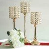 HIER_4310 Set Of 3 | White Pearl Beaded Gold Votive Candle Holders, Small Pillar Candle Stands - 12"|14"|16" Chargers & Centerpieces