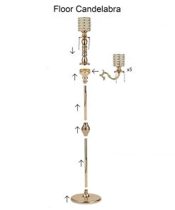 HIER_4340 DIY Adjustable Gold Pearl Beaded Table Floor Candelabra Centerpiece, Metal With Crystal Chandelier Pendants Chargers & Centerpieces