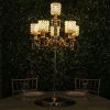 HIER_4340 DIY Adjustable Gold Pearl Beaded Table Floor Candelabra Centerpiece, Metal With Crystal Chandelier Pendants Chargers & Centerpieces