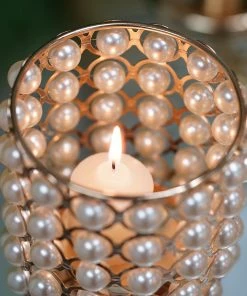 HIER_4340 DIY Adjustable Gold Pearl Beaded Table Floor Candelabra Centerpiece, Metal With Crystal Chandelier Pendants Chargers & Centerpieces