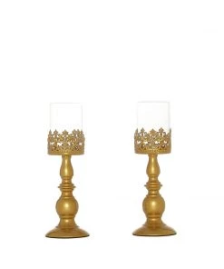 HIER_4310 Chargers & Centerpieces 2 Pack | 12" Tall Antique Gold Lace Hurricane Glass Candle Holder Set, Pillar Votive Candle Holders 26 HIER_4310 Chargers & Centerpieces 2 Pack | 12