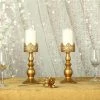 HIER_4310 Chargers & Centerpieces 2 Pack | 12" Tall Antique Gold Lace Hurricane Glass Candle Holder Set, Pillar Votive Candle Holders