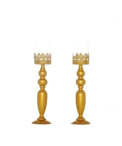 HIER_4310 2 Pack | 17" Tall Antique Gold Lace Hurricane Glass Candle Holder Set, Pillar Votive Candle Holders 28 HIER_4310 2 Pack | 17