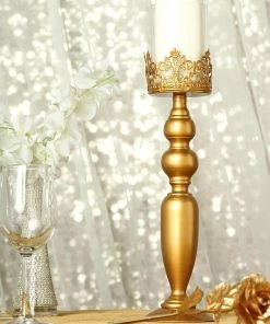 HIER_4310 2 Pack | 17" Tall Antique Gold Lace Hurricane Glass Candle Holder Set, Pillar Votive Candle Holders 27 HIER_4310 2 Pack | 17