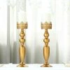 HIER_4310 2 Pack | 17" Tall Antique Gold Lace Hurricane Glass Candle Holder Set, Pillar Votive Candle Holders