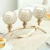 HIER_4310 Chargers & Centerpieces 16" Arch Bridge 3 Arm Gold Crystal Beaded Candle Holder, Votive Goblet Candelabra