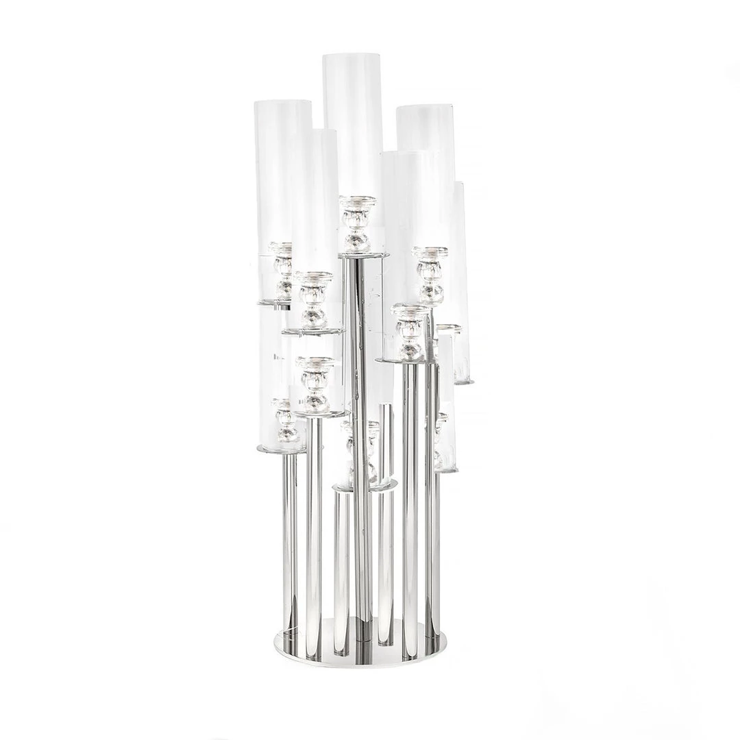 HIER_4340 47" Clear 10 Arm Crystal Cluster Round Taper Candelabra, Candle Holder For Votive, Pillar Or LED Candles With Mirror Base 15 HIER_4340 47" Clear 10 Arm Crystal Cluster Round Taper Candelabra, Candle Holder For Votive, Pillar Or LED Candles With Mirror Base
