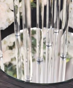 HIER_4340 47" Clear 10 Arm Crystal Cluster Round Taper Candelabra, Candle Holder For Votive, Pillar Or LED Candles With Mirror Base 24 HIER_4340 47