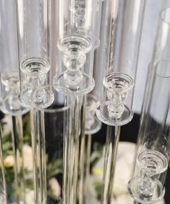 HIER_4340 47" Clear 10 Arm Crystal Cluster Round Taper Candelabra, Candle Holder For Votive, Pillar Or LED Candles With Mirror Base 21 HIER_4340 47