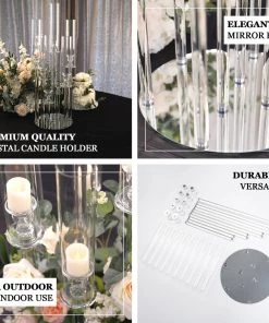 HIER_4340 47" Clear 10 Arm Crystal Cluster Round Taper Candelabra, Candle Holder For Votive, Pillar Or LED Candles With Mirror Base 18 HIER_4340 47