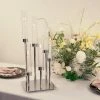 HIER_4310 24" Silver 6 Arm Cluster Taper Candle Holder With Clear Glass Shades, Large Candle Arrangement
