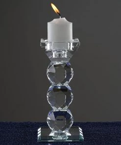 HIER_4320 Chargers & Centerpieces 6" Tall Gemcut Premium Crystal Glass Votive Candle Holder Stand