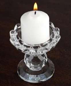 HIER_4320 Chargers & Centerpieces 2.5" Tall Gemcut Premium Crystal Glass Prism Votive Candle Holder Stand
