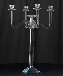 HIER_4340 Chargers & Centerpieces 27" 5 Arm Premium Crystal Glass Taper Candle Holder Candelabra Stand