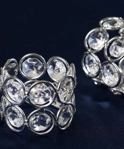 HIER_4400 Linen Napkins 4 PCS Silver Bling Glass Crystal Gem Napkin Rings For Party Table Decoration