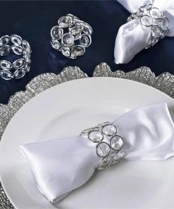 HIER_4400 Linen Napkins 4 PCS Silver Bling Glass Crystal Gem Napkin Rings For Party Table Decoration