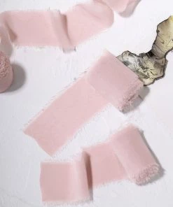 HIER_5144 Tabletop Decor 2 Pack | 6yd Blush/Rose Gold Silk-Like Chiffon Linen Ribbon Roll For Bouquets, Wedding Invitations Gift Wrapping