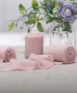 HIER_5144 Tabletop Decor 2 Pack | 6yd Blush/Rose Gold Silk-Like Chiffon Linen Ribbon Roll For Bouquets, Wedding Invitations Gift Wrapping