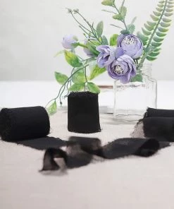 HIER_5144 Tabletop Decor 2 Pack | 6yd Black Silk-Like Chiffon Linen Ribbon Roll For Bouquets, Wedding Invitations Gift Wrapping
