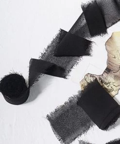 HIER_5144 Tabletop Decor 2 Pack | 6yd Black Silk-Like Chiffon Linen Ribbon Roll For Bouquets, Wedding Invitations Gift Wrapping 19 HIER_5144 Tabletop Decor 2 Pack | 6yd Black Silk-Like Chiffon Linen Ribbon Roll For Bouquets, Wedding Invitations Gift Wrapping
