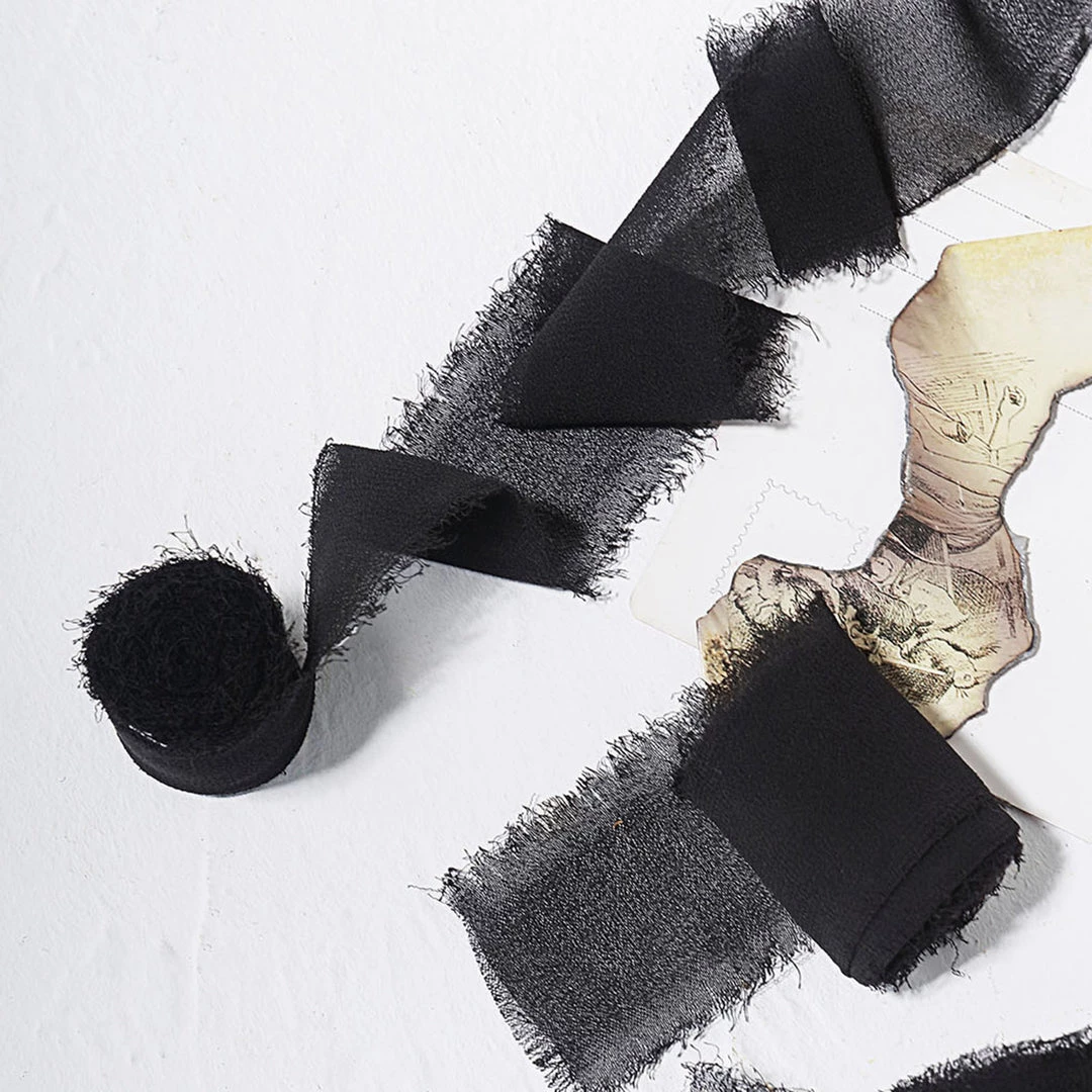 HIER_5144 Tabletop Decor 2 Pack | 6yd Black Silk-Like Chiffon Linen Ribbon Roll For Bouquets, Wedding Invitations Gift Wrapping 7 HIER_5144 Tabletop Decor 2 Pack | 6yd Black Silk-Like Chiffon Linen Ribbon Roll For Bouquets, Wedding Invitations Gift Wrapping