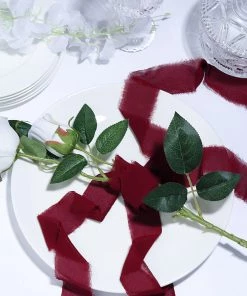 HIER_5144 2 Pack | 6yd Burgundy Silk-Like Chiffon Linen Ribbon Roll For Bouquets, Wedding Invitations Gift Wrapping