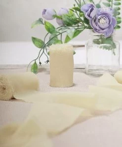 HIER_5144 2 Pack | 6yd Champagne Silk-Like Chiffon Linen Ribbon Roll For Bouquets, Wedding Invitations Gift Wrapping Tabletop Decor