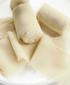 HIER_5144 2 Pack | 6yd Champagne Silk-Like Chiffon Linen Ribbon Roll For Bouquets, Wedding Invitations Gift Wrapping Tabletop Decor
