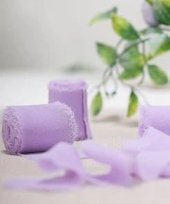HIER_5144 2 Pack | 6yd Lavender Silk-Like Chiffon Linen Ribbon Roll For Bouquets, Wedding Invitations Gift Wrapping