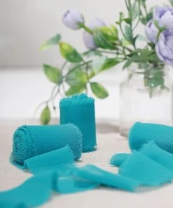 HIER_5144 Tabletop Decor 2 Pack | 6yd Turquoise Silk-Like Chiffon Linen Ribbon Roll For Bouquets, Wedding Invitations Gift Wrapping