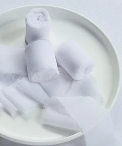 HIER_5144 2 Pack | 6yd White Silk-Like Chiffon Linen Ribbon Roll For Bouquets, Wedding Invitations Gift Wrapping Tabletop Decor