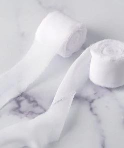 HIER_5144 2 Pack | 6yd White Silk-Like Chiffon Linen Ribbon Roll For Bouquets, Wedding Invitations Gift Wrapping Tabletop Decor