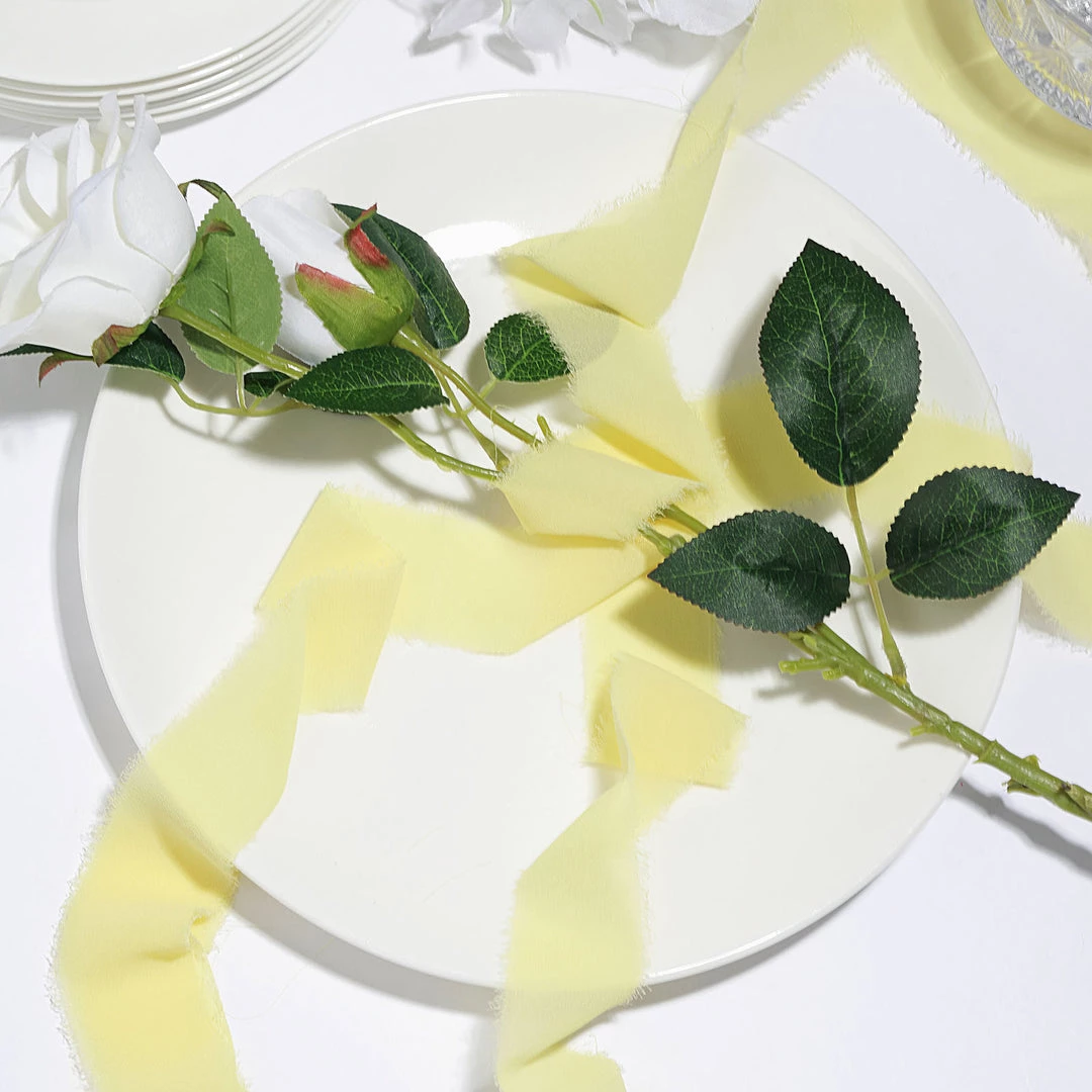 HIER_5144 2 Pack | 6yd Yellow Silk-Like Chiffon Linen Ribbon Roll For Bouquets, Wedding Invitations Gift Wrapping Tabletop Decor 9 HIER_5144 2 Pack | 6yd Yellow Silk-Like Chiffon Linen Ribbon Roll For Bouquets, Wedding Invitations Gift Wrapping Tabletop Decor
