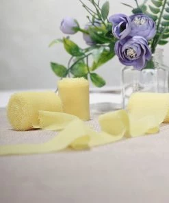 HIER_5144 2 Pack | 6yd Yellow Silk-Like Chiffon Linen Ribbon Roll For Bouquets, Wedding Invitations Gift Wrapping Tabletop Decor