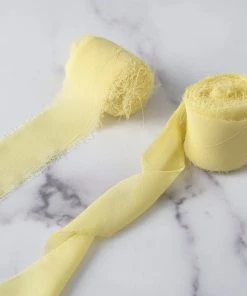 HIER_5144 2 Pack | 6yd Yellow Silk-Like Chiffon Linen Ribbon Roll For Bouquets, Wedding Invitations Gift Wrapping Tabletop Decor 22 HIER_5144 2 Pack | 6yd Yellow Silk-Like Chiffon Linen Ribbon Roll For Bouquets, Wedding Invitations Gift Wrapping Tabletop Decor
